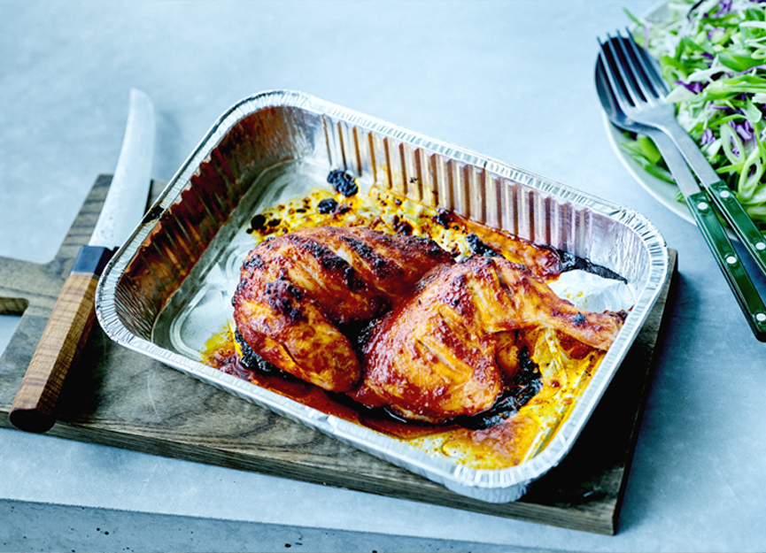 Korean BBQ chicken with white and red cabbage slaw