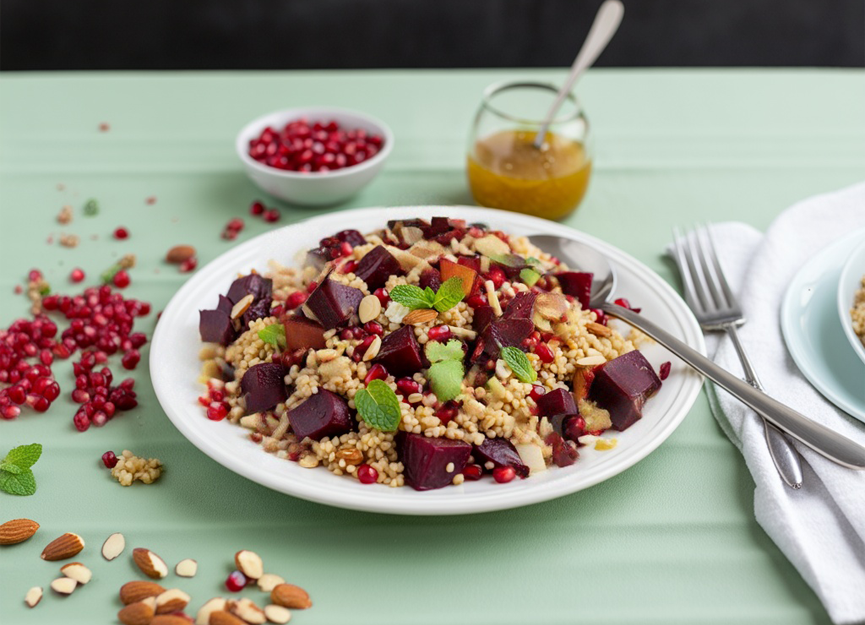 Warm roast vegetable and freekeh salad