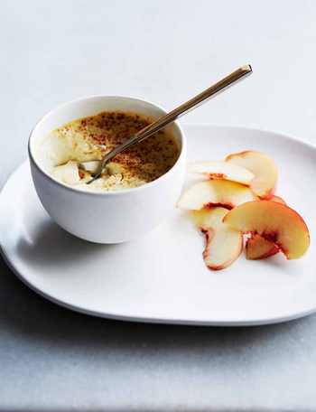 Baked custard with peaches