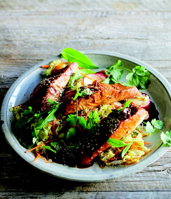 Caramel ginger salmon with Vietnamese coleslaw