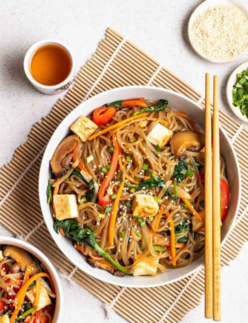 Japchae (Korean sweet potato noodles)