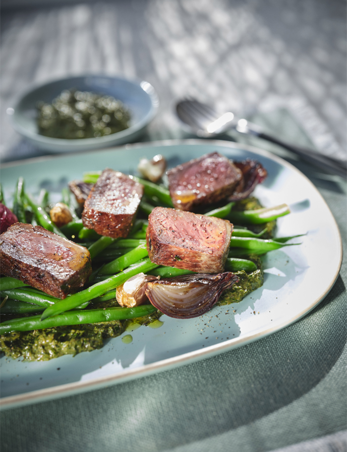 Steak and green bean salad with salsa verde
