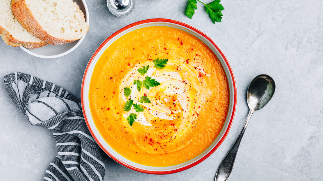 Top and bottom carrot soup