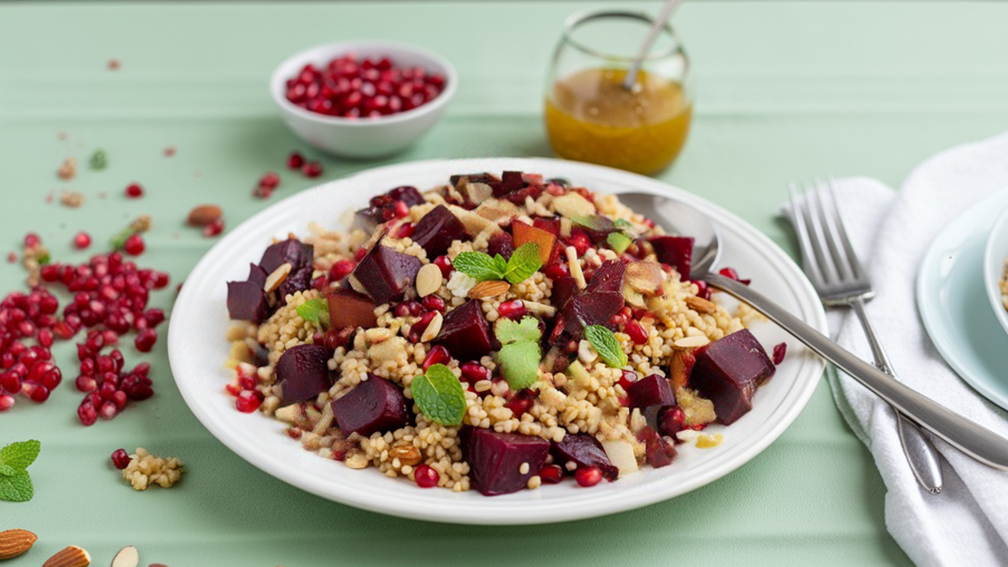 Warm roast vegetable and freekeh salad