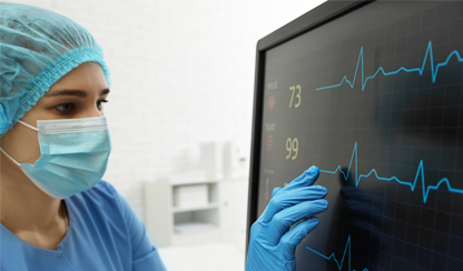 Health professional using a heart monitor