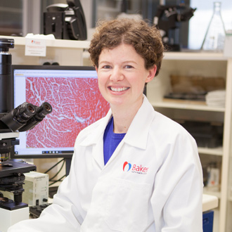 Dr Kate Weeks in laboratory at the Baker Institute Dr Kate Weeks
